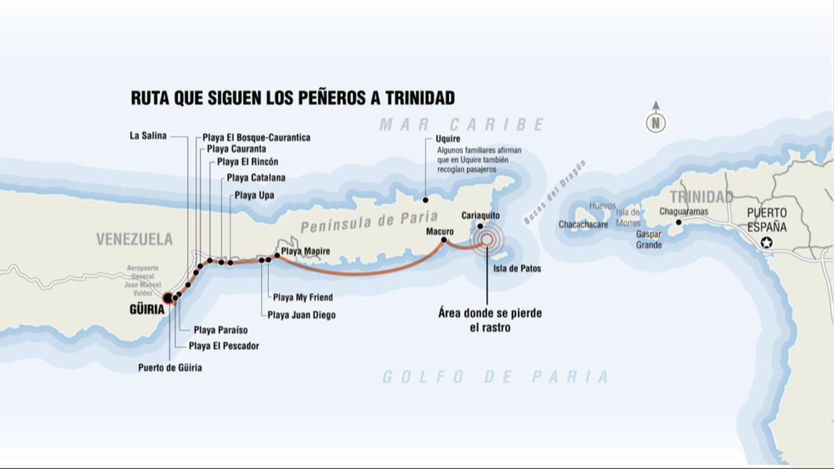 Map from  @rociosanmiguel 20 left on the boat 'Mi Recuerdo' and were turned back. 11 bodies were sent to the Carúpano hospital morgue, partially decomposed, found 7 nautical miles from Guiria. 4 women and 4 men, 2 boys and 1 girl.