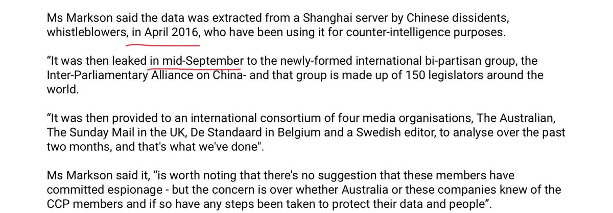 Something new coming along. A leak of data from 2016 (!) of a list of nearly 2 million communist party members around the world. High up, in business and govt. looks like the list went was handled Panama Papers style- to reporters first in Sept THIS YEAR.  https://www.skynews.com.au/details/_6215946537001