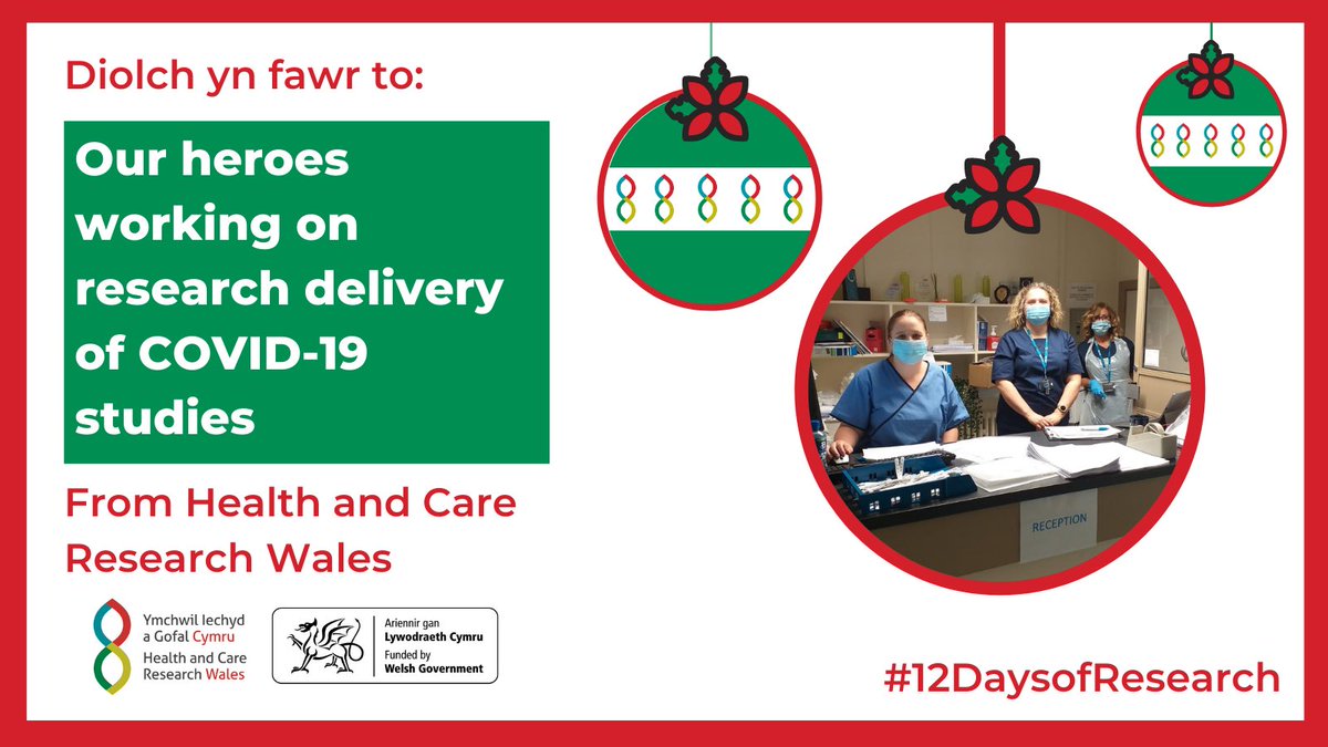 On the 4th day of Christmas Welsh research gave to me… staff working on research delivery!
 
From life-saving treatments to essential vaccines, COVID-19 research couldn’t happen without each and every one of these research heroes - diolch yn fawr.
 
#12DaysofResearch #Diolch