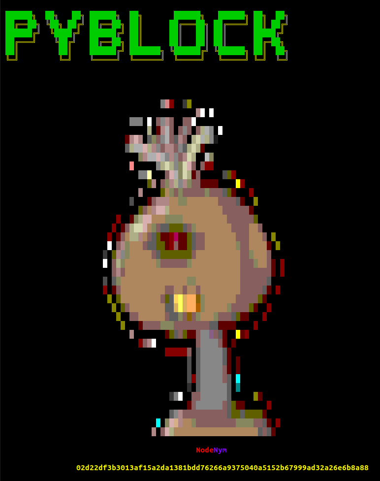 _PyBlock_'s tweet photo. v0.9.2 released.
✅NodeNym, a friendly node robot (eggeaster). @Robohash
✅Every NodeNym linked to every peer ID & channels.
✅Wander Terminal from @alphazeta added (eggeaster).
✅Bug fixes
🚨New requirements needed, install it.
$ pip3 install -r requirements.txt
#Bitcoin https://t.co/wuCbGwQr9z