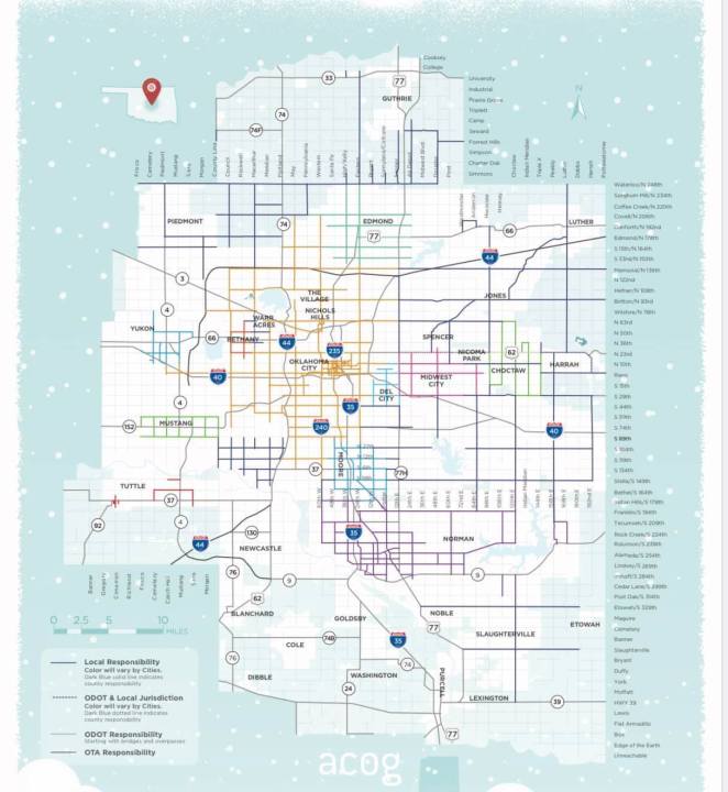 kfor's tweet image. Here are the Oklahoma City snow routes 
trib.al/hHeWPjR #4warnweather #kforalert