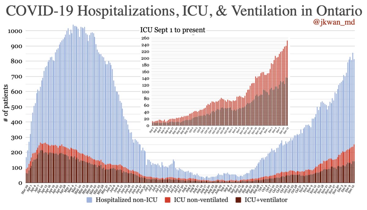 #COVID19 Hospitalizations/ICU in  #OntarioHospitalizations non-ICU: 560ICU non-ventilated: 111ICU+ventilator: 142= Total hospitalized: 813Hospital #'s incomplete on weekends. #COVIDー19  #COVID19Ontario  #onpoli