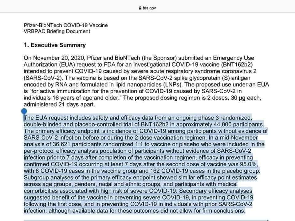 Cv-19 vaccine thread! It DOES NOT prevent CV infection or spread of the disease. Masks and social-distancing are still "required". Please note,Page 2 below that of the 3410 individuals who got CV during the study, almost half were from the vax'd group.