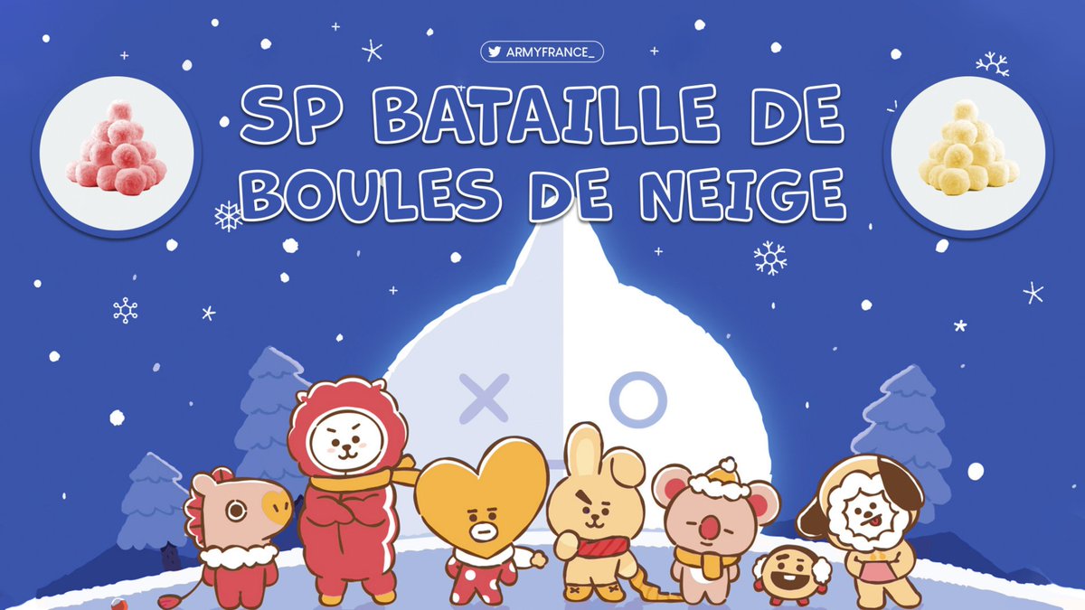 BTSARMYFRANCE_'s tweet photo. [@BTS_twt x SP bataille de neige]

C’est parti pour la SP bataille de neige ❄️!

Il fait froid dehors🥶, échauffez-vous pendant 10 minutes avec les titres Dynamite (version au choix) 

Mettez vos screens sous le tweet réservé plus bas à votre équipe ARMYs et avec votre hashtag ! https://t.co/ORZLEEN4er