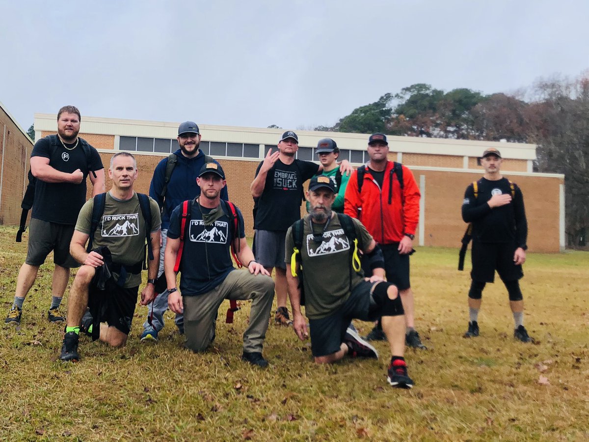 F3Stabler's tweet photo. @F3ENC these 9 PAX took on The 12 (14) Miles of Ruckmas this morning at #CutlassSunday 🎒⚔️ Lots of personal mileage records set and many a lot closer for the #PushFor100 BB: https://t.co/itxYDE4Hls https://t.co/WLBTn0jddv