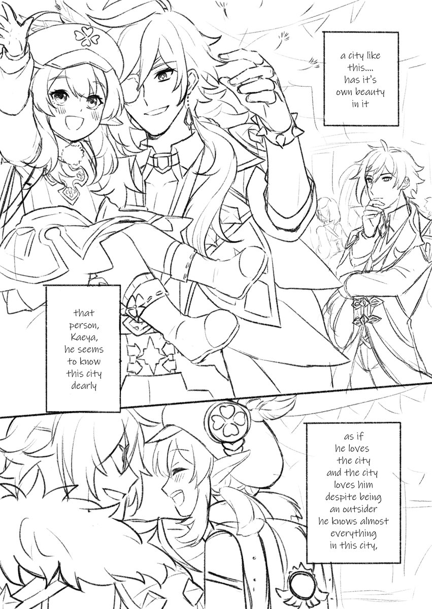 Yamyouw's tweet photo. [Zhongli &amp; Kaeya] (3/?)

during working on this part, I was wondering if Khaenri'ah have their own place in teyvat in the history or already completely separated before teyvat was made
if Khaenri'ah existed in teyvat, Zhongli should know something about it.... https://t.co/kBph01tgnr