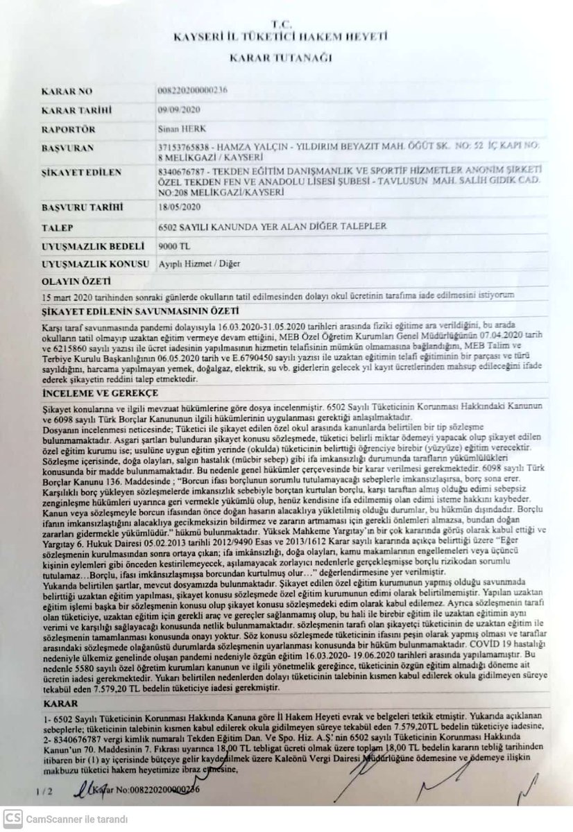 tuketiciler birligi istanbul subesi on twitter kayseri il tuketici hakem heyeti 09 09 2020 tarihli karar tutanagi emsal teskil eder buna gore basvurulari yaparak bu kararlara katkida bulunmaliyiz tuketicimerkezi satyagrha bahcsehirkoleji