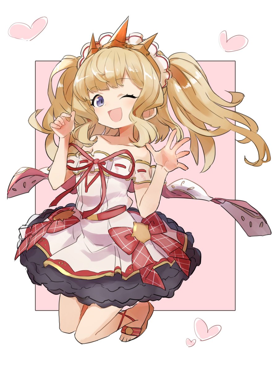 cagliostro (granblue fantasy) 1girl one eye closed solo blonde hair open mouth smile heart  illustration images