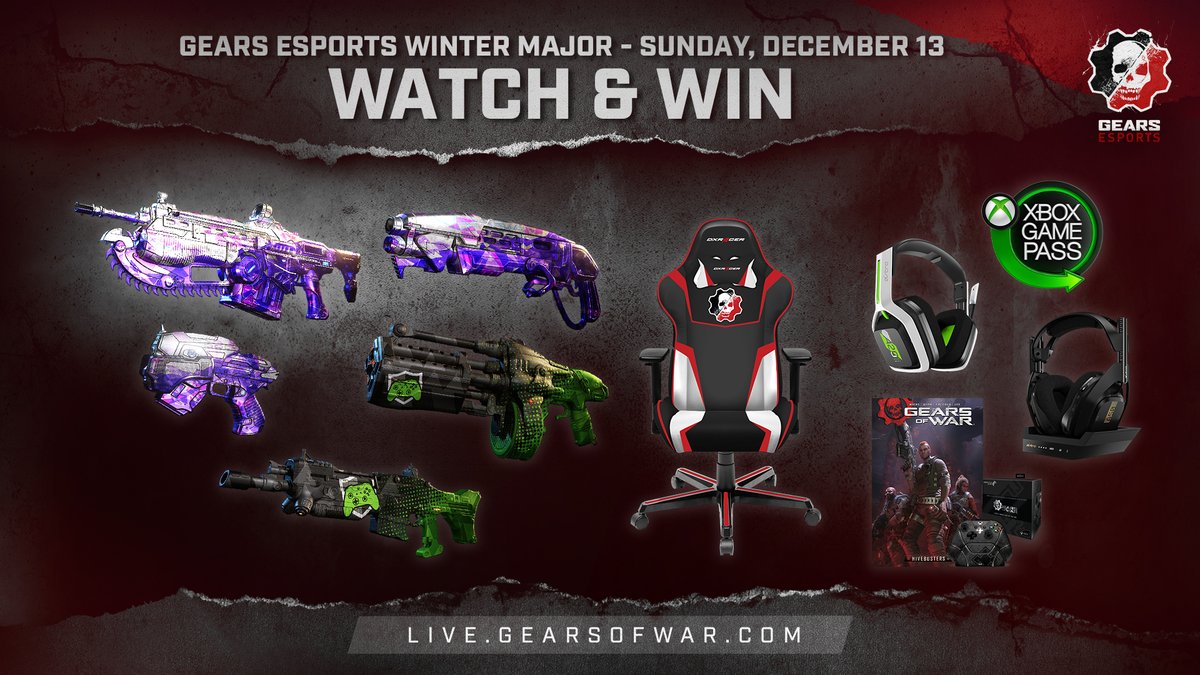 Championship Sunday for the Gears Esports Winter Major is NOW LIVE!

✅ Top tier Gears action
✅ Free, Exclusive Skins
✅ Chance to win <a href="/ASTROGaming/">ASTRO Gaming</a>, <a href="/DXRacer/">DXRACER💺</a>, <a href="/glitchgearinc/">Glitch Gear</a>, and other great prizes

TUNE IN: live.gearsofwar.com