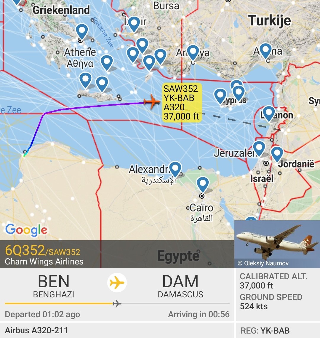 Gerjon_'s tweet photo. Since Cham Wings' 🇸🇾YK-BAB re-entered service on 01 Dec, after a 9+-month break, she flew from 🇸🇾#Damascus, #Syria to 🇱🇾#Benghazi, #Libya 3 times in less than a week. She is currently returning from 🇱🇾#Libya. https://t.co/kT9EjgnyeC