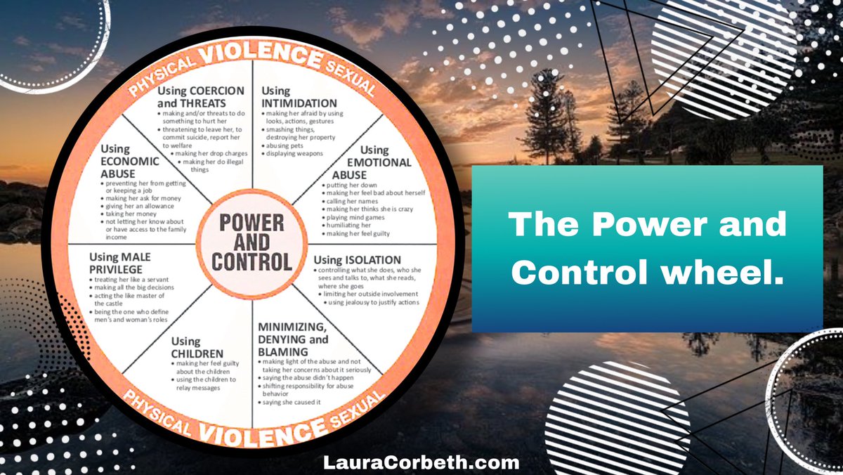 laura_corbeth's tweet photo. The Power and Control Wheel

Recognizing abusive behaviour:

Coercion. Threats. Intimidation. Emotional Abuse. Isolation. Denial. Minimizing. Using Children. Male Privilege. Economic Abuse.

This is used for #DV for women. #education #domesticabuse https://t.co/ou09Bcc654