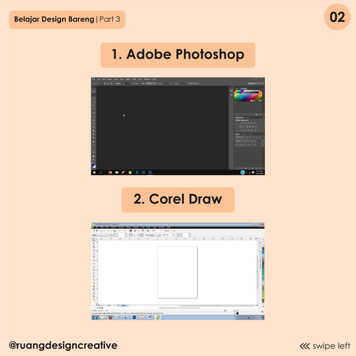 ruang_creative's tweet image. 4 Aplikasi Yang Bisa Digunakan Untuk Membuat Desain Grafis?🧐😳
.
Jawaban nya tinggal geser aja kiri yah dan jangan lupa dibaca yah !!!😁🤩
.
#belajardesignbareng #ruangdesigncreative #tutorialdesain #tipsdesain #trikdesain #desaingrafis #microblog #belajardesain