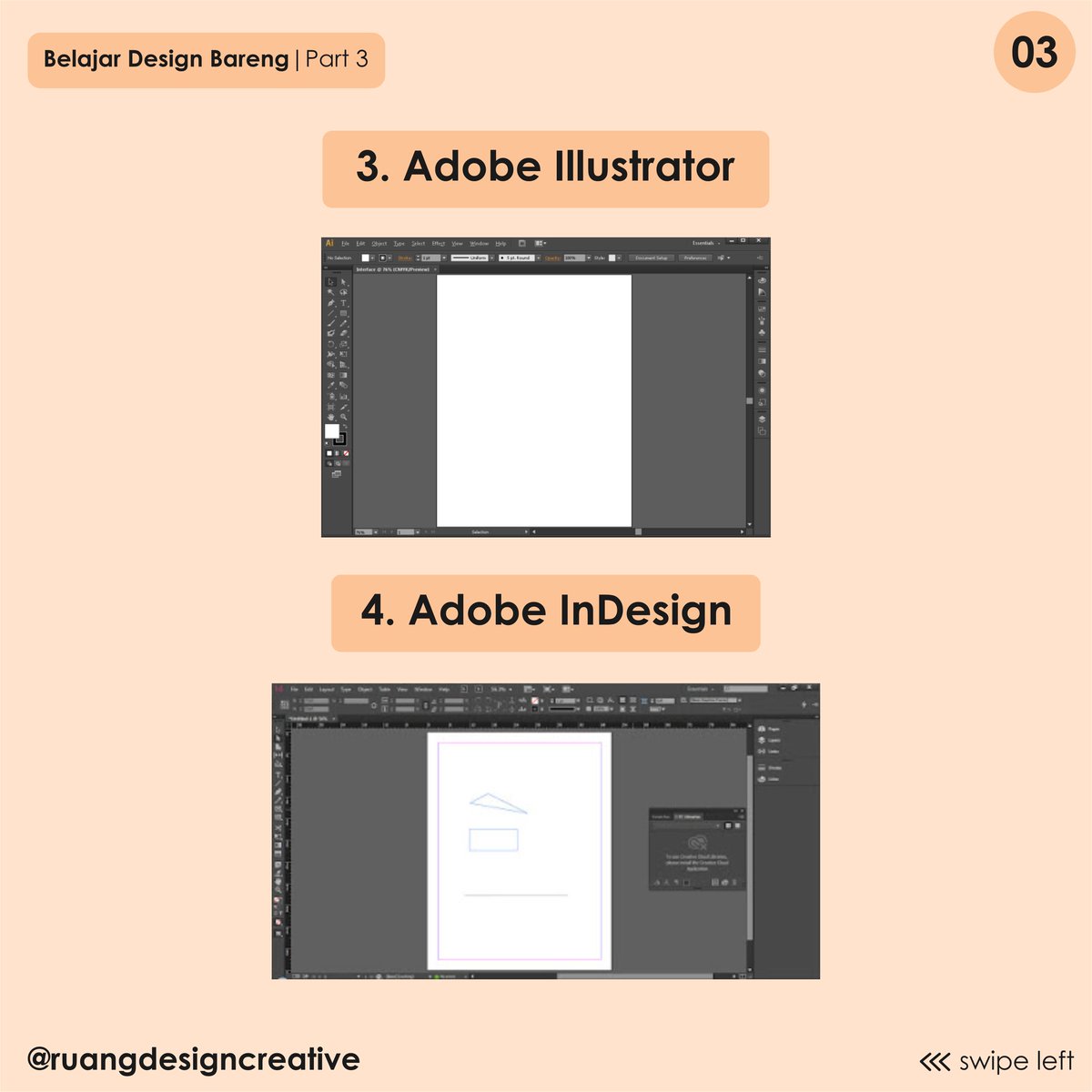 ruang_creative's tweet image. 4 Aplikasi Yang Bisa Digunakan Untuk Membuat Desain Grafis?🧐😳
.
Jawaban nya tinggal geser aja kiri yah dan jangan lupa dibaca yah !!!😁🤩
.
#belajardesignbareng #ruangdesigncreative #tutorialdesain #tipsdesain #trikdesain #desaingrafis #microblog #belajardesain