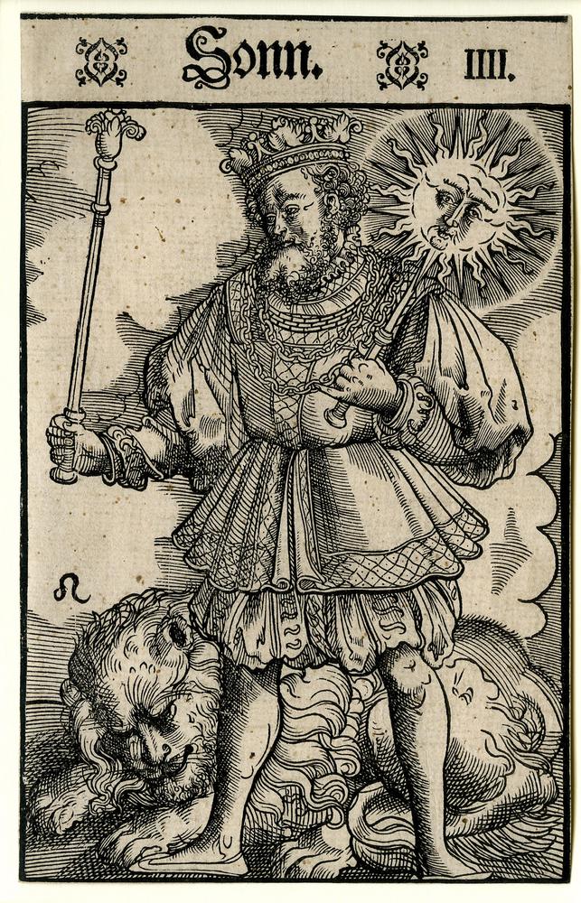 Similar planetary symbolism by the School of/style of Lucas Cranach the Younger. Moon, with a crab/lobster under her feet, Sun with regal symbolism and a lion, Mercury with symbols of science & trade, Venus with ornate dress, holding a heart, with bull/Taurus & Libra near her.