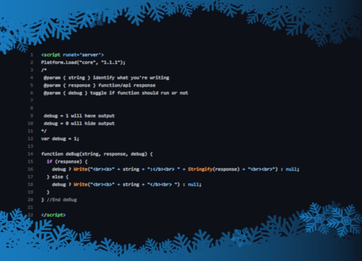 howtosfmc's tweet photo. 🎶On the first day of #Scriptmas #How2SFMC gave to me,
A debugging process for SSJS!🎶
#12daysofScriptmas
❄️https://t.co/Aaz2BpPODy❄️ https://t.co/kjx3g7BVgy