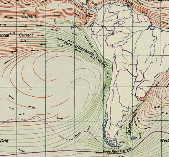 Travelling by boat parallel to the coast from Lima, Humboldt measured the speed and temperature of the water, recognising the current that now bears his name /8