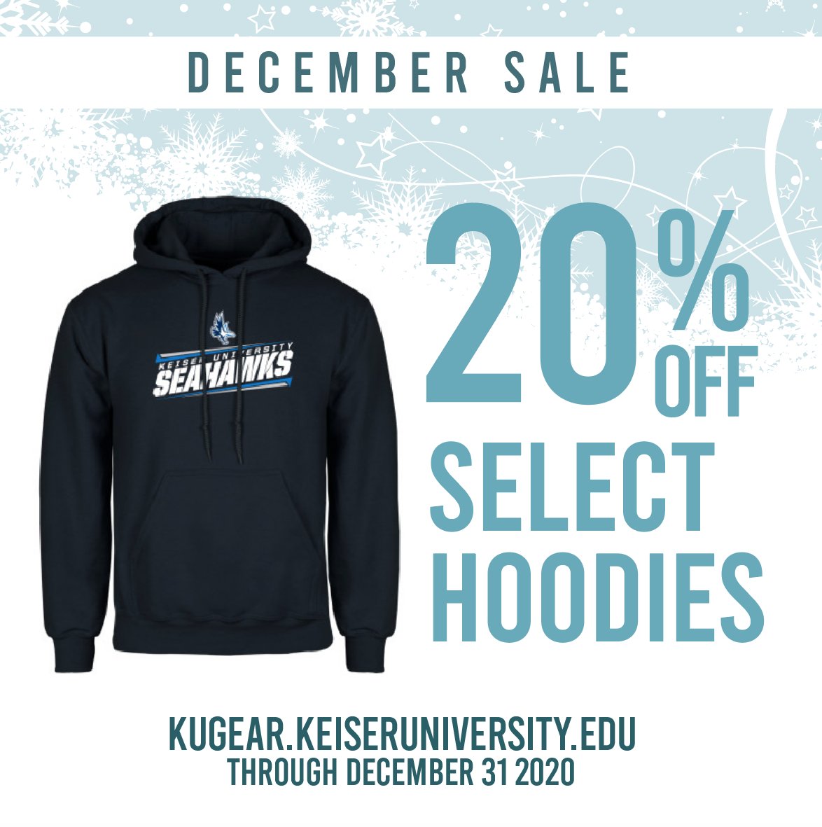 KeiserU's tweet photo. Stay warm and stock up! Get select Hoodies 20% off until the end of the year at https://t.co/1XI6GG63WM!
#keisergear #keiserseahawks #keiseruniversity https://t.co/0zlLAHKIhX