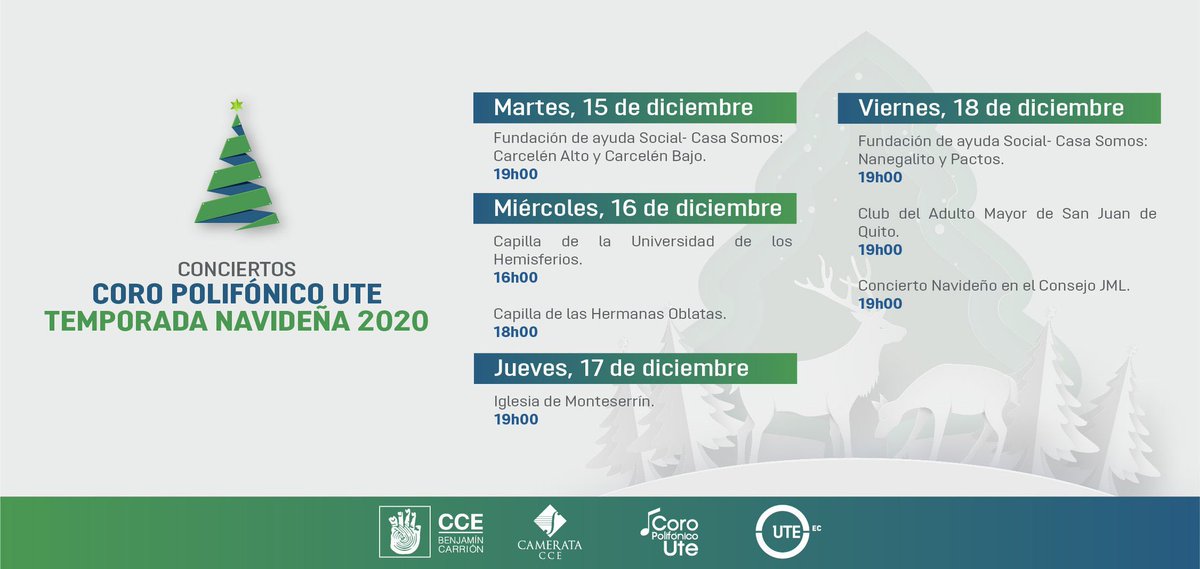 UTEoficial's tweet photo. #CoroUTE | El Coro Polifónico de la @UTEoficial inició su Temporada Navideña 2020 🎄 con el apoyo de la @CasadelaCultura.
🟢🔴Podrás disfrutar de estos conciertos a través de FacebookLive.
Más información 👉https://t.co/il7GPTkT56 https://t.co/DWolj7esFJ