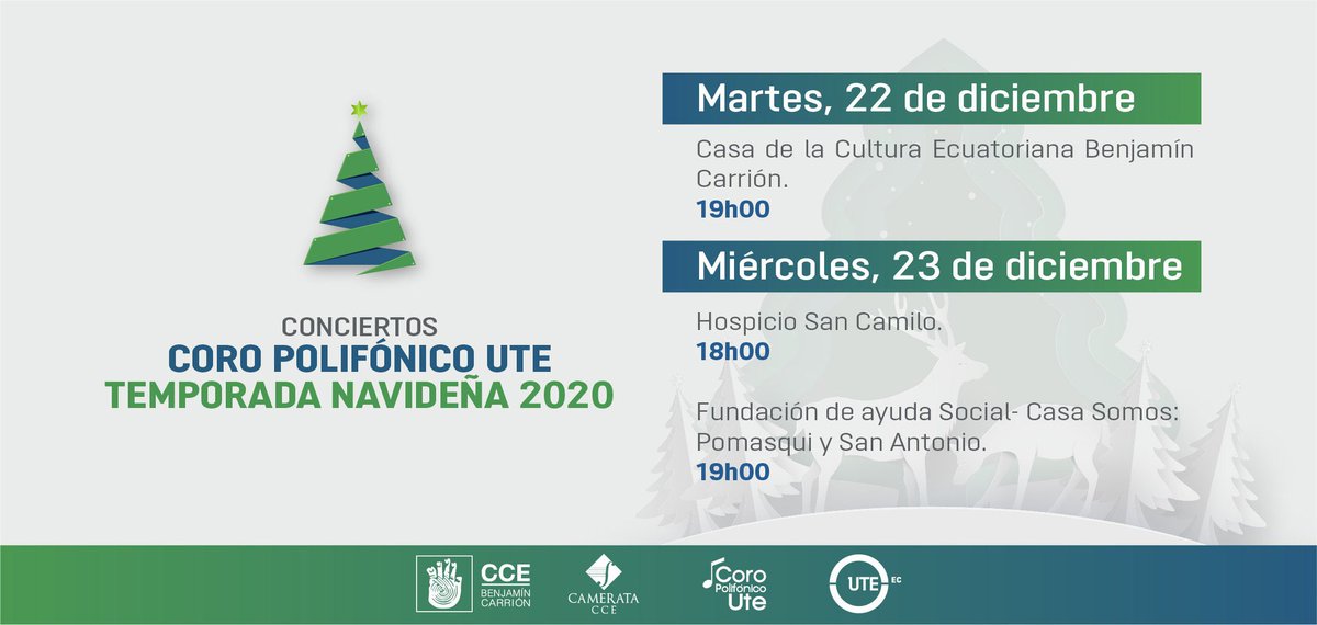 UTEoficial's tweet photo. #CoroUTE | El Coro Polifónico de la @UTEoficial inició su Temporada Navideña 2020 🎄 con el apoyo de la @CasadelaCultura.
🟢🔴Podrás disfrutar de estos conciertos a través de FacebookLive.
Más información 👉https://t.co/il7GPTkT56 https://t.co/DWolj7esFJ