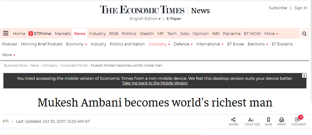 CitizenJournoIN's tweet photo. 2007: #Ambani was world richest men during CONgress.
2020: #Ambani is now 7th richest men in the world during BJP.

But #ModiHaiAmbaniKa 🤦‍♂️🤦‍♂️

#BoycottAmbaniAdani #BoycottJioSim 🤣🤣 https://t.co/HeZngibbkA