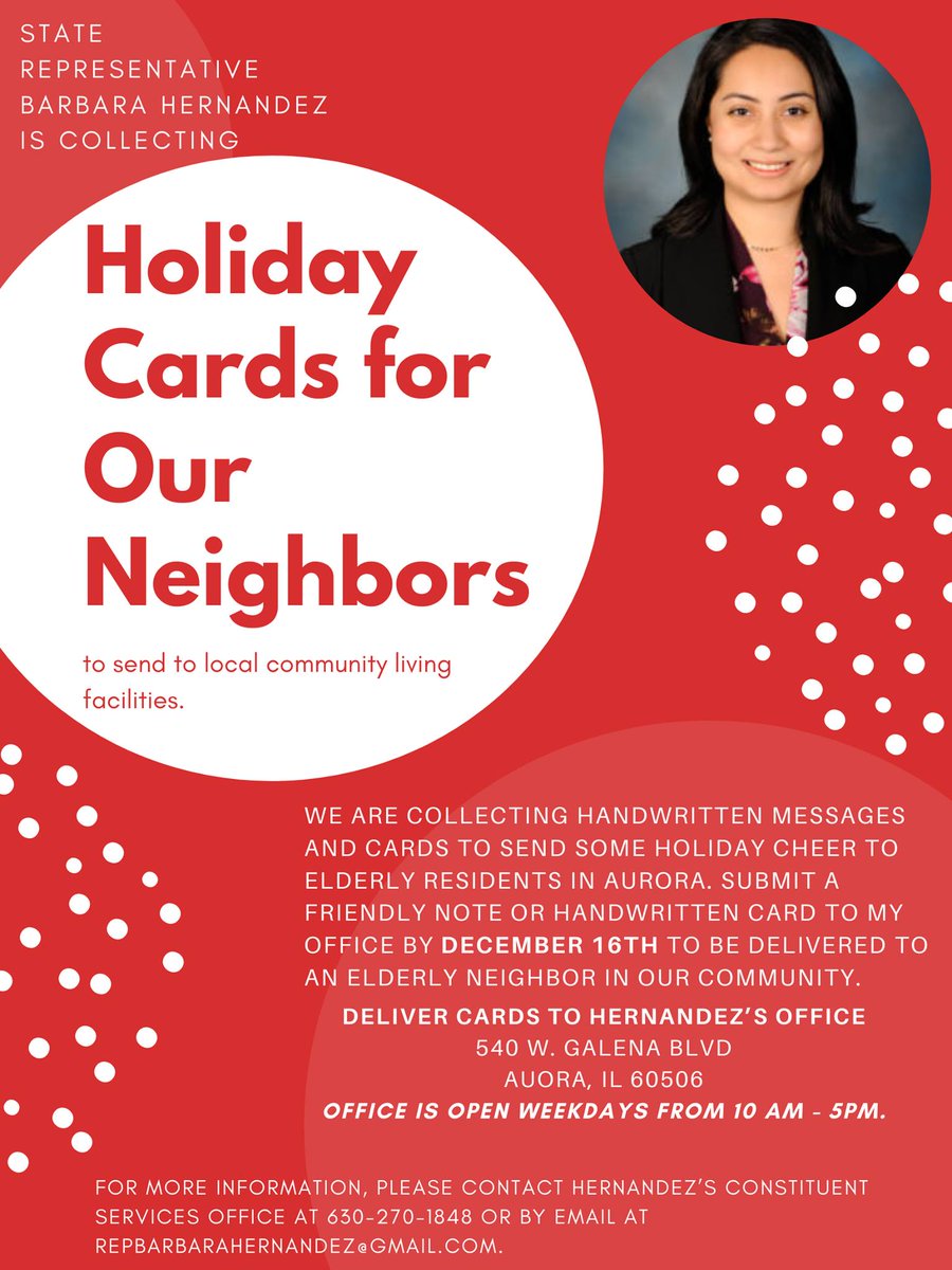 barbara_isabel's tweet photo. We are collecting handwritten messages and cards to send some holiday cheer to elderly residents in Aurora. Submit a friendly note or handwritten card to my office by DECEMBER 16th to be delivered to an elderly neighbor in our community. https://t.co/tx7QQnmUsc