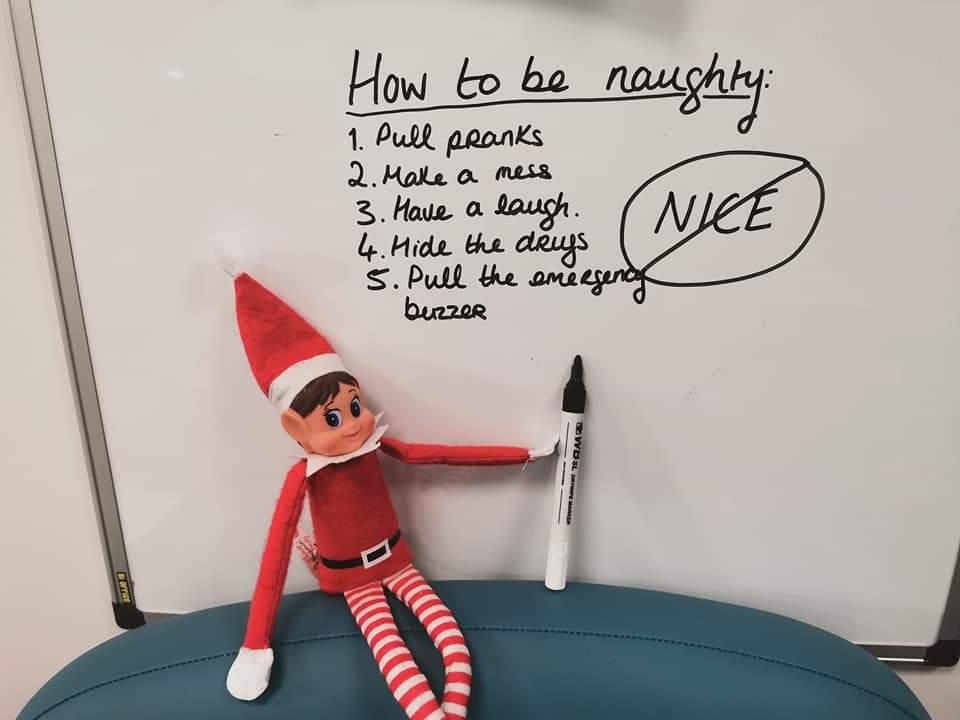 ClaireOrford's tweet photo. He's been suspiciously quiet for a few nights but #icuelf is back to his naughty self....watch this space @GrangeCritCare https://t.co/3t5jVwJV2t