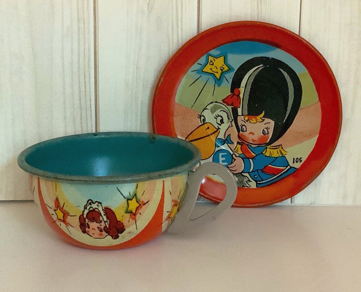LadybugsTwo's tweet image. Vintage Child’s Cup and Saucer, Tin Litho, Tea Set, Ohio Art, The Wedding, #105, Childs Toy, Nursery Decor #etsy #birthday #blue #red #christmas #midcenturytoy #vintagetoy #tinlitho #miniaturesaucer #miniaturecup etsy.me/34c8egy