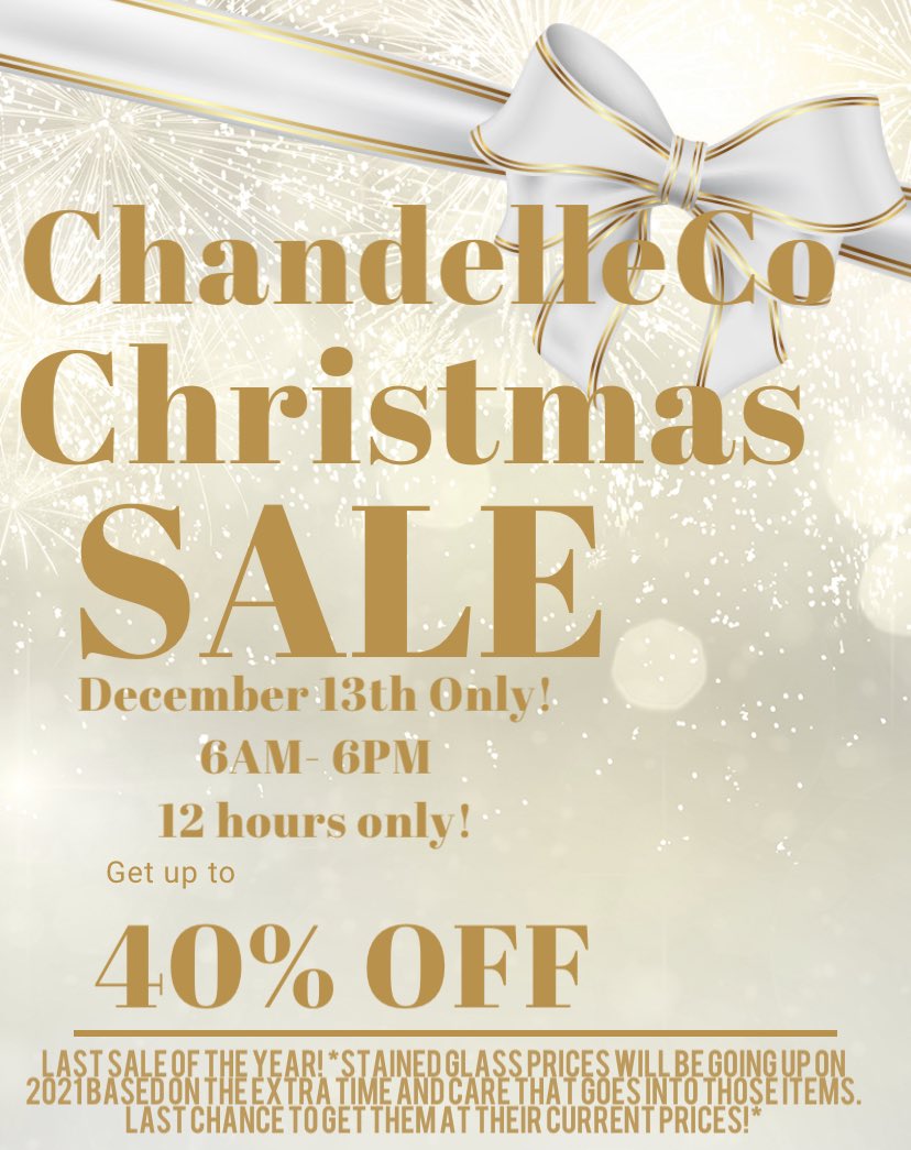 etsy.com/shop/Chandelle… this will be the last sale of the year! Stained Glass prices will be going up in January based on the extra time and care that goes into those pieces❤️
