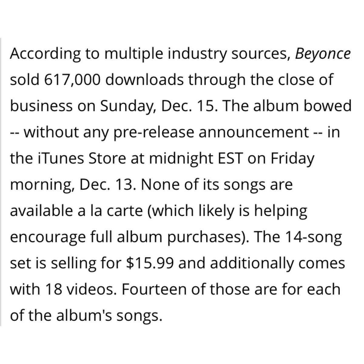 BEYONCÉ ended up selling 828K copies and became the 2nd best selling album by a female artist in 2013 in only 18 days At that time it also became the fastest selling album in iTunes history