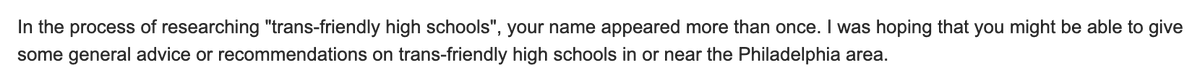 I got an email from a parent in North Carolina that wants to relocate to Philly and ensure their trans daughter has a safe school. How neat would it be if  @PHLschools had a full-time staff member whose role is to ensure there is a safe climate in every school?