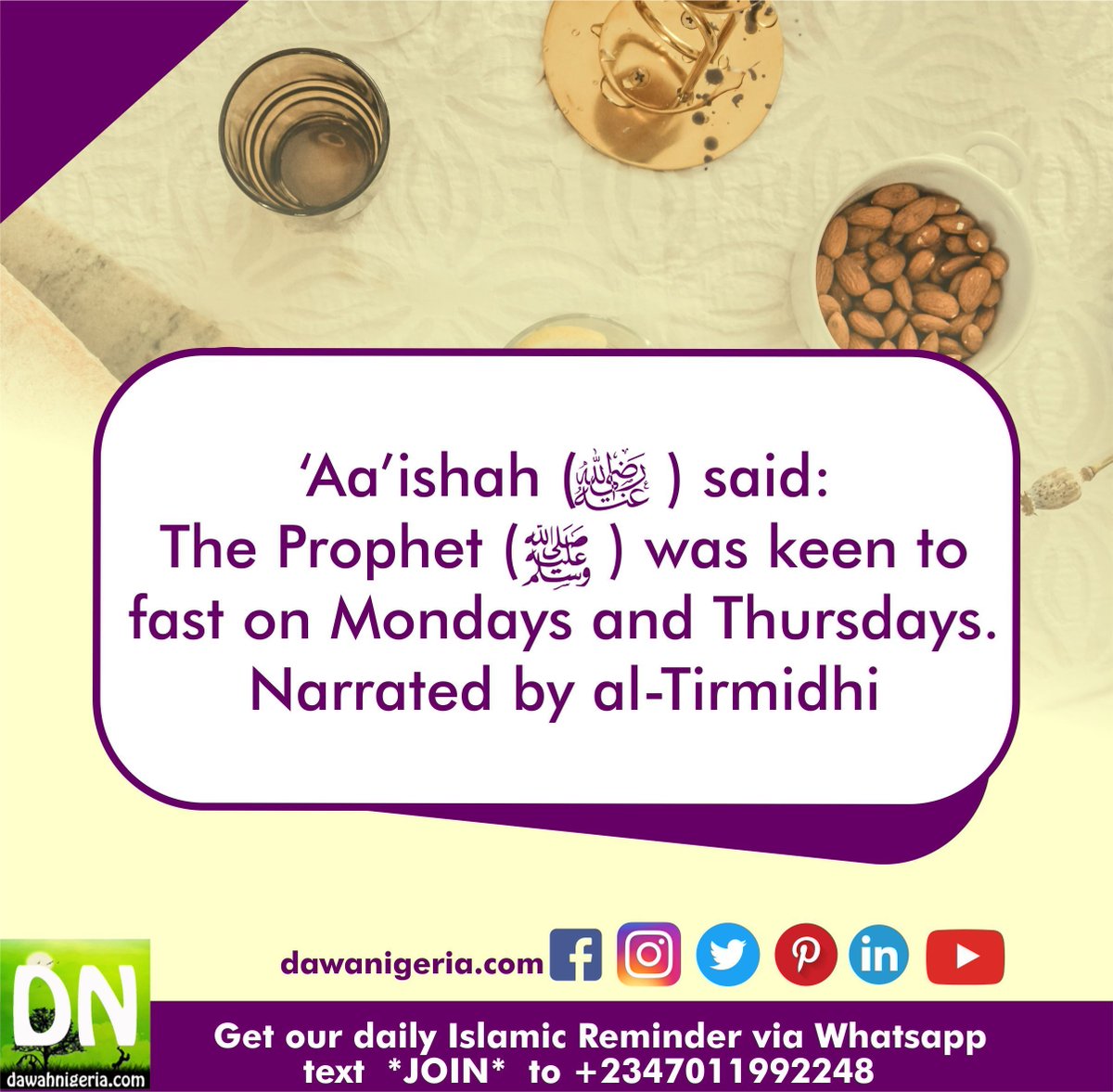 dawahnigeria's tweet photo. Remember to fast tomorrow
#DN_Reminder  #Dawah2dPPL #dawahinnigeria #dawahnigeria #islam #muslim #naijamuslim #nigerianmuslim #sunnah #salafiyyah #ilmfeed #nigerianmuslimbloggers #lethesunnahgoforth #dawah #dawahteam #islamic #quran #quranrrecitation #salah https://t.co/sm3tacnJ9P