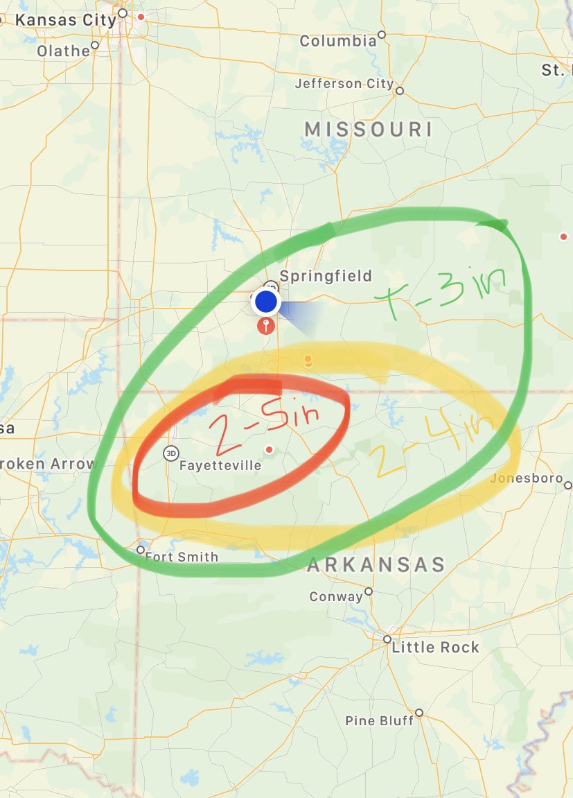nathangwx1's tweet photo. An upper-level low moving in will bring enhanced lift for a small snow even in the ozarks! N AR could have more frontogenical bands setting up for the presence of banded precip. While ground temps are still warm, snow amounts could be upwards of 6 in! #mowx #arwx #frontogenesis https://t.co/JVZENTy7hw