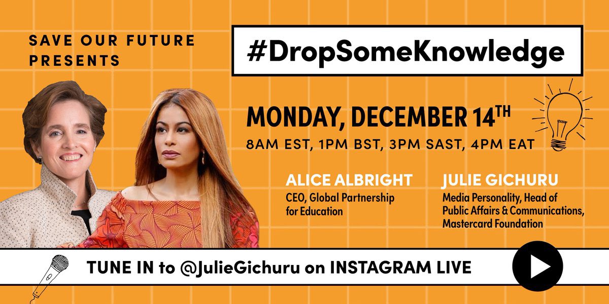 educommission's tweet photo. Are you ready? Because we are!
TOMORROW @savefuturenow is going live for a new #DropSomeKnowledge conversation with the incredible @AliceAlbright and the phenomenal @JulieGichuru!
Weโll see you there ๐ https://t.co/14AAl1TKMw
