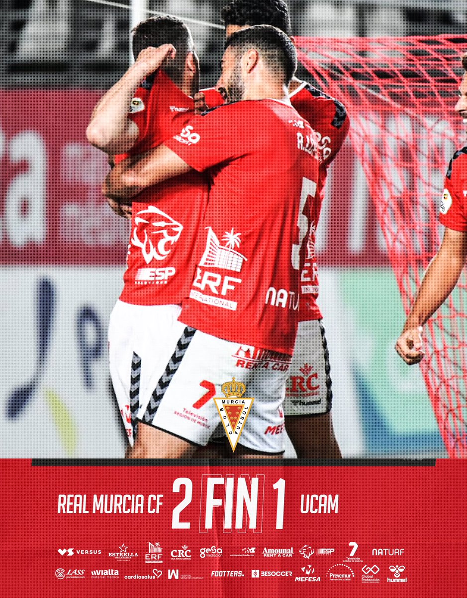 realmurciacfsad's tweet photo. #J8 // FIN / 2-1 / ¡¡VICTORIA DEL REAL MURCIA CF!! EN EL #EnriqueRocaDeMurcia 
¡¡GRANDE #EQUIPO, GRANDE #AFICION!!
#RealMurciaUCAMMurcia https://t.co/Ut7mGmQtgV