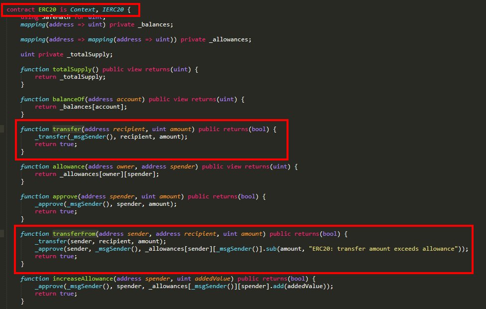 Nothing to worry about. So far so good. Just two function calls and the default "_transfer" function itself without any blacklistings etc. Let's digg deeper. Next step: Looking for the public "transfer" "transferFrom" functions, and we find: