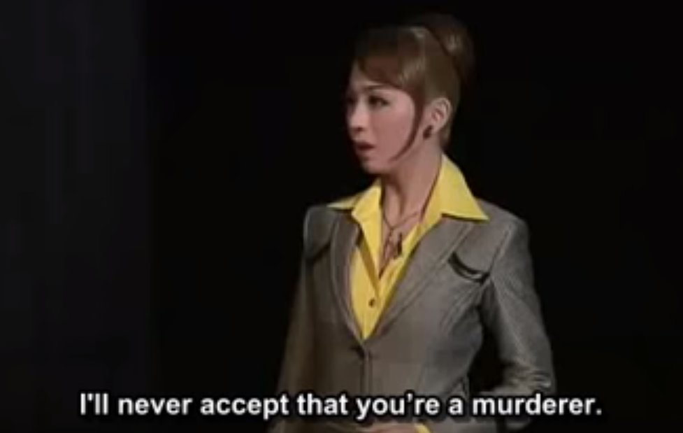 ... only to reappear being accused of murder. The dialogue is like practically lifted from Turnabout Goodbyes. Her whole existence seems to just be to have a love interest for Phoenix, apparently, though I fail to see why that's necessary at all...