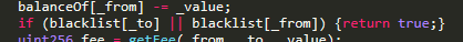 The second one is the second red framed box which includes if (blacklist[_to] || blacklist[_from]) {return true;}.What does this mean? It basicly means, that Uniswap can't take your tokens if your wallet is blacklisted. That means you won't be able to sell!