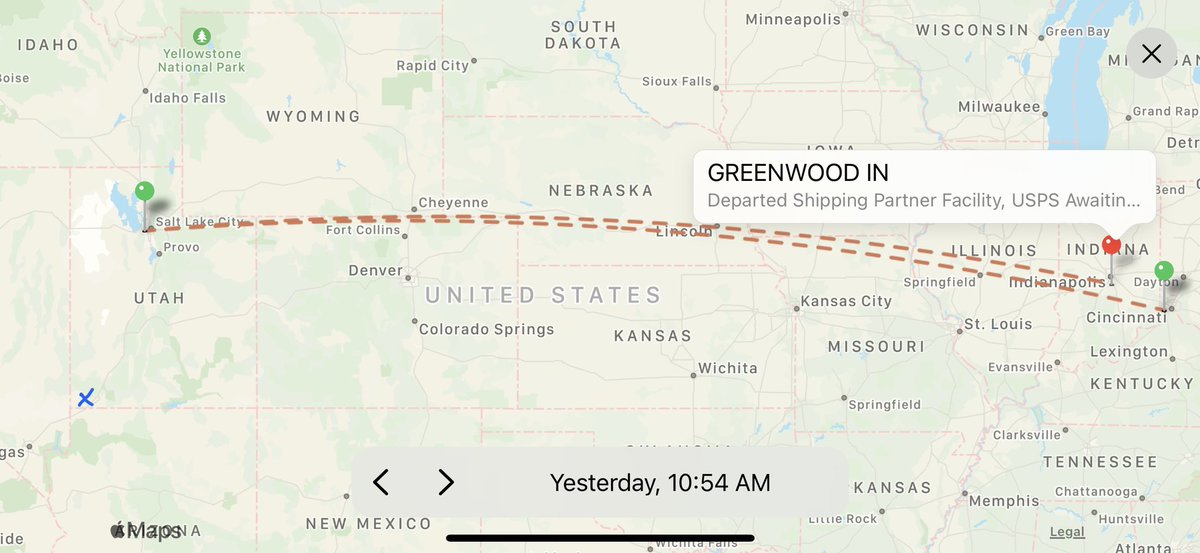 steph_craddick's tweet photo. Disappointing news @hm my package started in KY flew to UT (where I live) then flew back to Indiana. I’m not mad just disappointed 😢 https://t.co/uMxpnnAKur