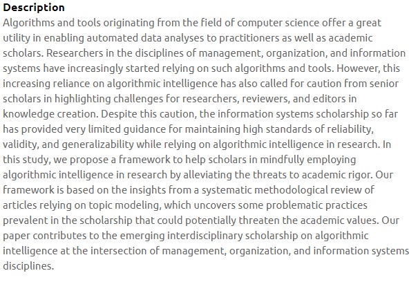 mayur_p_joshi's tweet image. Have we started running before we could walk in adopting algorithmic intelligence in IS and mgmt research? Find out more, as we present a short version of our methodological review of #topicmodeling at #ICIS2020 ..(critical) comments welcome🧐@AISConnect aisel.aisnet.org/icis2020/adv_r…