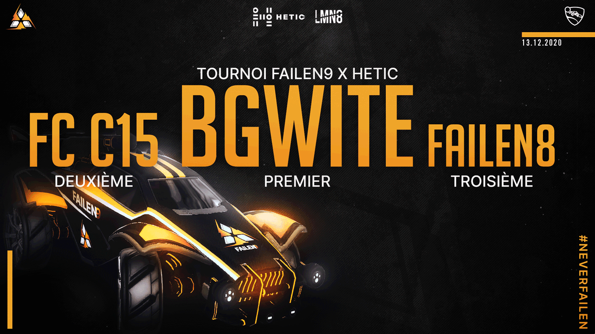 F9EICAR's tweet photo. C'est la fin de notre tournoi #RocketLeague, Failen9 x @hetic et voici notre beau podium ! ๐
๐ฅ#BGWITE
๐ฅ#FCC15
๐ฅ#FAILEN8
Bien jouรฉ ร tous les participants de ce tournoi ! ๐งก๐ค https://t.co/yIbTwWFzUX
