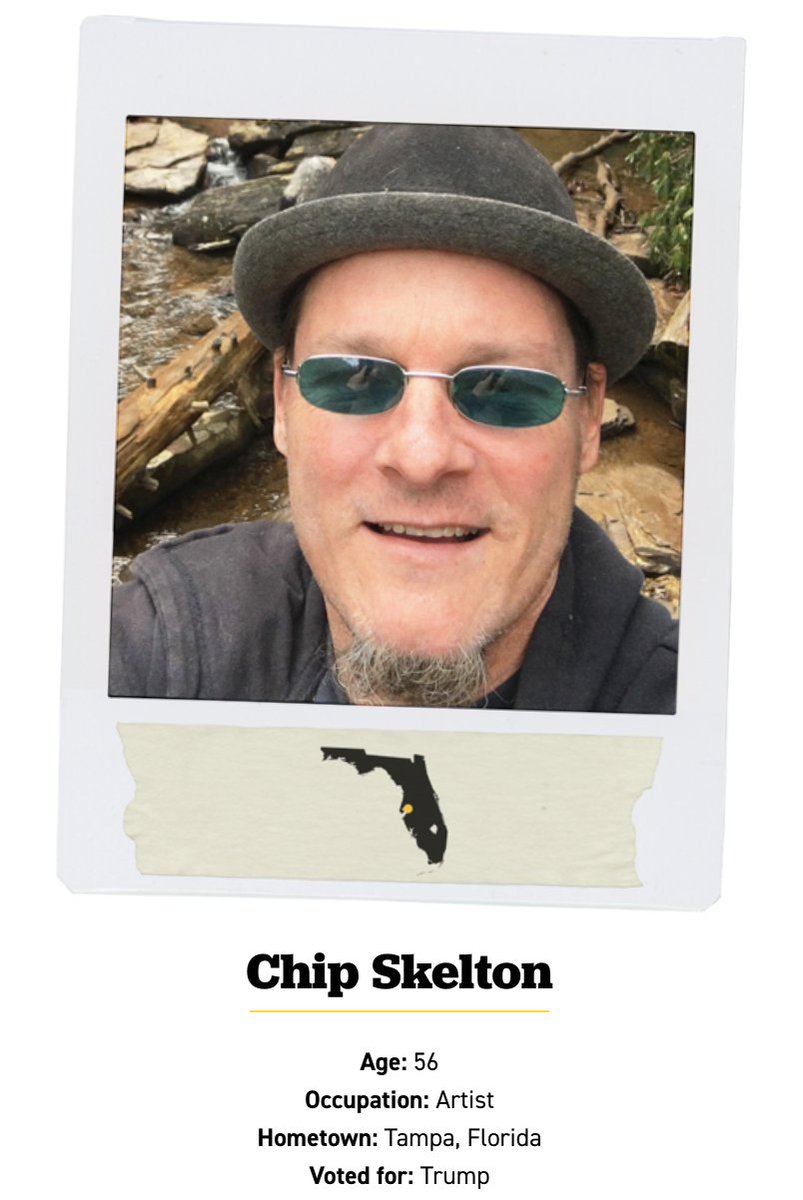 Meet Chip. He's a socially liberal and fiscally conservative "hippie" who says "It’s [a] pity we can’t be more kind to each other."Chip voted Trump despite his “lack of empathy for the Covid issue and his nonstop penchant for idiotic rhetoric." The consequence? Family breakage.