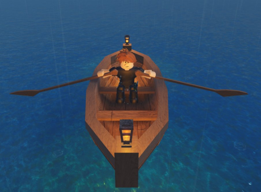 Here's what the rowboat looks like with some basic lanterns equipped.