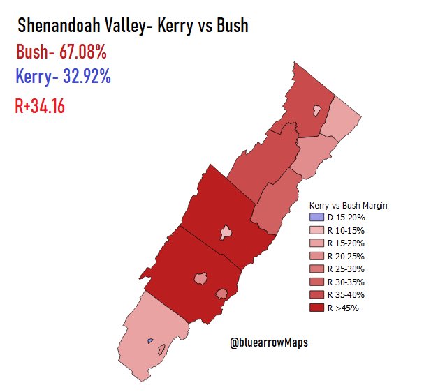 Both of these performances beat Kerry’s 04 numbers, but not in Rockbridge. I believe this is the last year where Republicans cracked 30 point margins Presidentially
