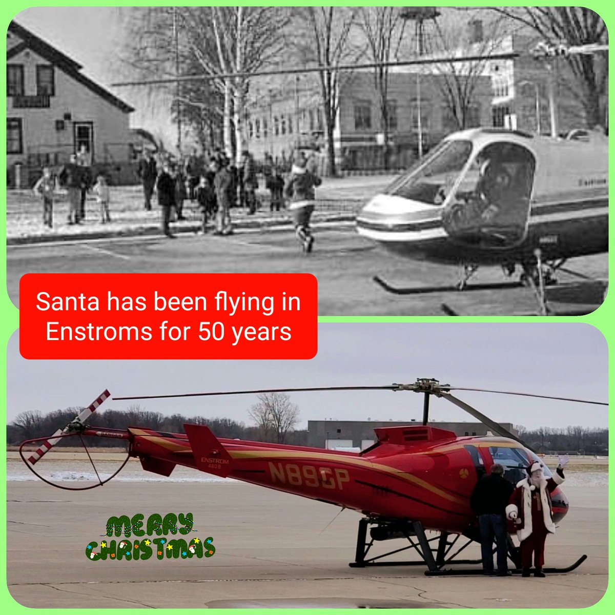 EnstromHeli's tweet photo. What a great day for kids. @jetairgroup hosted Santa and he arrived in an Enstrom. Thanks Alan Timmerman for flying him. #santa #enstrom #helicopter #480B https://t.co/srBBeeoVr0