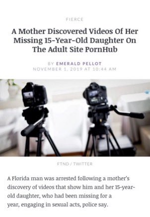 Here is the proof Pornhub admitted to verifying into their “model” program a 15 yr old girl raped and abused in 58 videos on the site. Pornhub quickly deleted the admissions but they were cached.  #Traffickinghub