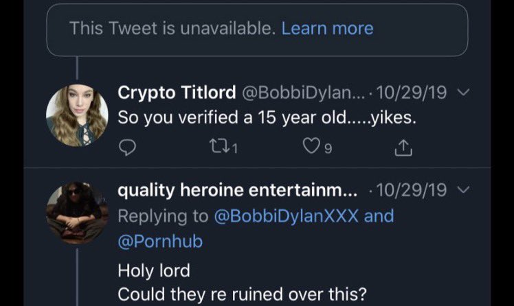 Here is the proof Pornhub admitted to verifying into their “model” program a 15 yr old girl raped and abused in 58 videos on the site. Pornhub quickly deleted the admissions but they were cached.  #Traffickinghub