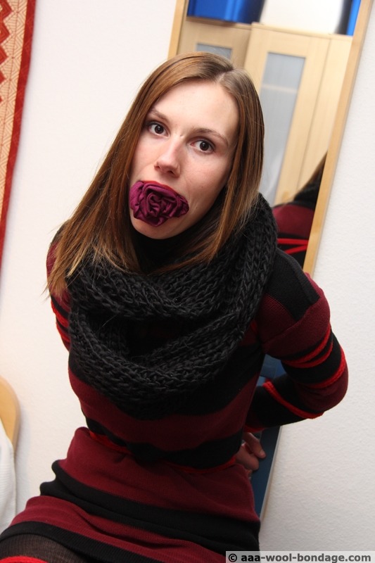 bondish_com's tweet photo. Ela wants some excitement in her life so she answered a personal #bondage add from a  woman who says she will keep her #tiedup &amp; #gagged. We see her in her most innocent schoolgirl dress with #ribbed #wooltights, knee high #boots, roped, #mouthstuffed &amp; tapegagged #woolbondage https://t.co/pQvzTtVLBe