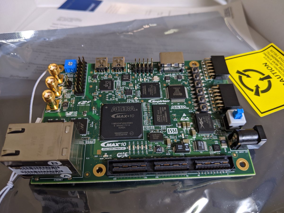 projectheia's tweet photo. Due to a lack of I/O interfaces on the previous dev-board, I've had to level up with an #Intel #MAX10 #FPGA #Development kit. 🦾 Super excited to get my hands dirty this week. https://t.co/Z2fGMRu09y