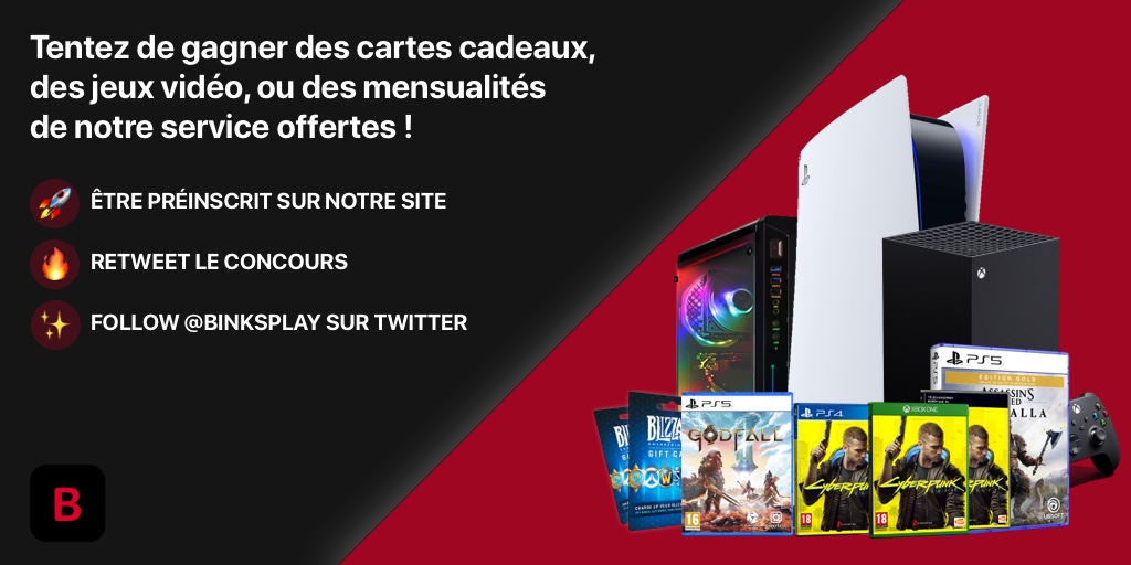binksplay's tweet image. 🔥 Concours Binks Gaming 🔥

🎁 À l'occasion de l'ouverture des pré-inscriptions nous organisons un concours sur nos réseaux sociaux.

🚀 RT ce post &amp;amp; Follow @binksplay 
📝 Être pré-inscrit sur notre site web ⬇️

play.binks.eu

⏳TAS le 31/12/2020 à 00h00
😏 10 gagnants