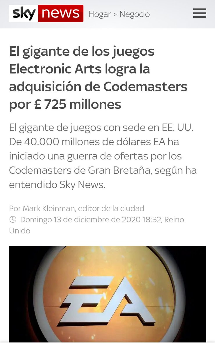 Horo221's tweet photo. Acabo de leer que @Codemasters ha sido adquirida por @EA
Alguien sabe si es cierto ? No los habían comprado @taketwo ?
Eso quiere decir que los #Dirt, #F1 y demás juegos de sumarán a #EAacces seguido de #XboxGamePass ? https://t.co/HbdxBjonjn